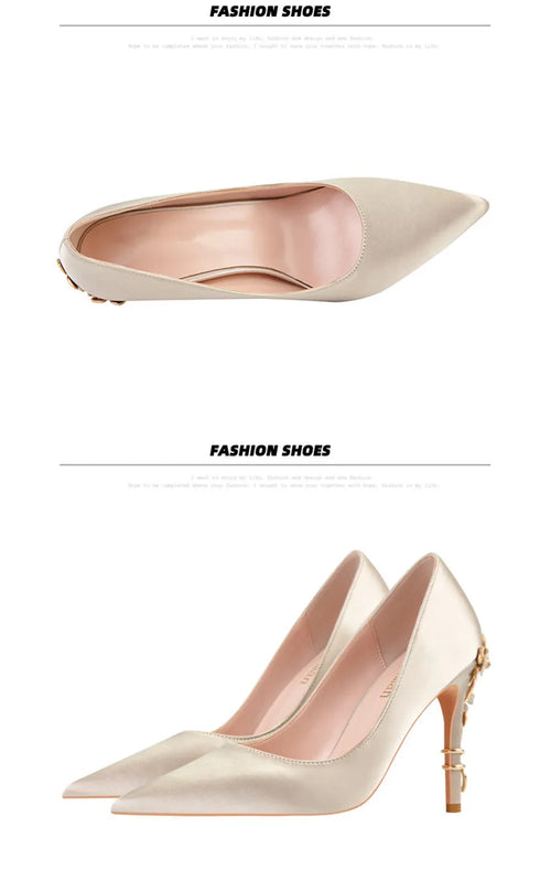 Elegant Crystal-Embellished Silk Pointed Toe Pumps for Women - Luxurious High Heels Perfect for Bridal and Evening Wear, Sexy Dress Shoes with Thin Heels